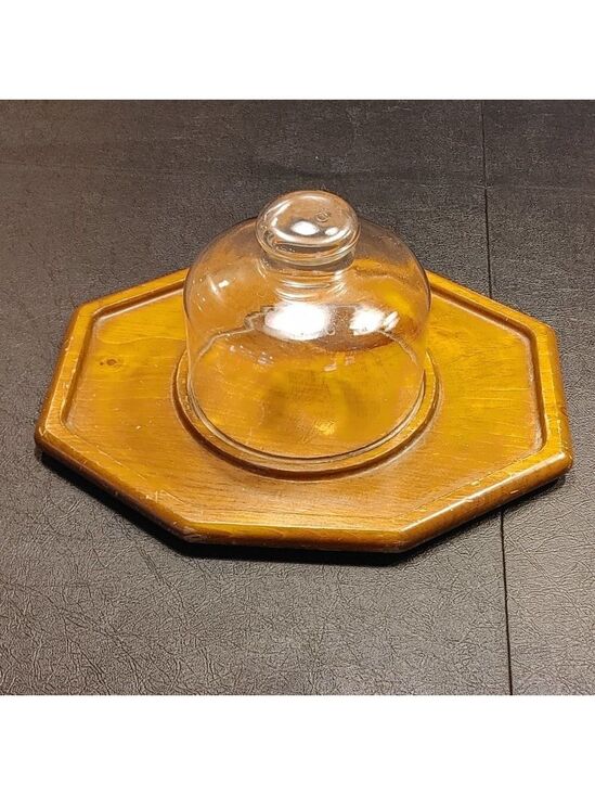Other - Vintage Teakwood Charcuterie Cheese Board with Glass Cloche